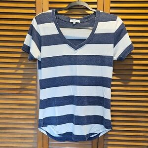 Z Supply Navy and White Striped V-Neck Tee